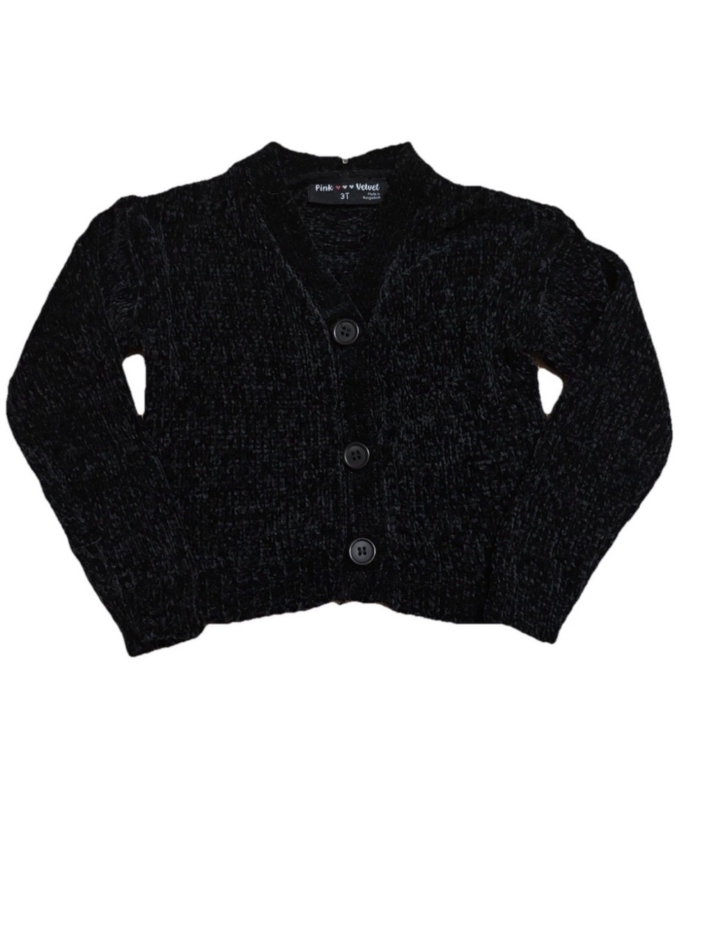 Pink Velvet little Girls Black Button-Up Cardigan - 3T